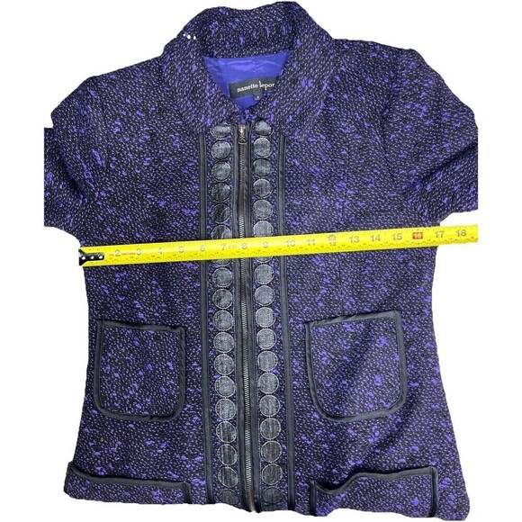 Nanette Lepore Womens Wool Blend Tweed Jacket 4 Purple Pockets zip Classic USA - Picture 9 of 11